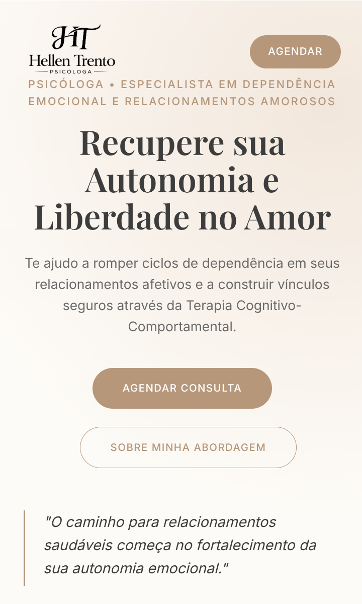 Trecho visual do site da psicóloga Hellen Trento: página sobre vínculos e dependência emocional